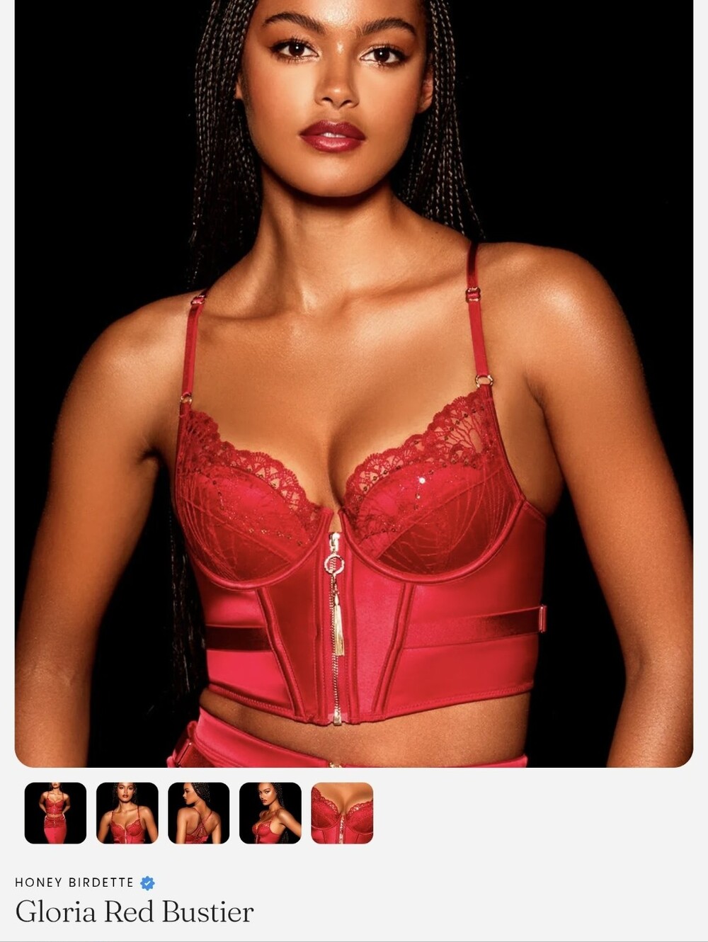 Honey Birdette Red Lace & Satin Bustier with Tassel Zip Like New Only Use 1 Time